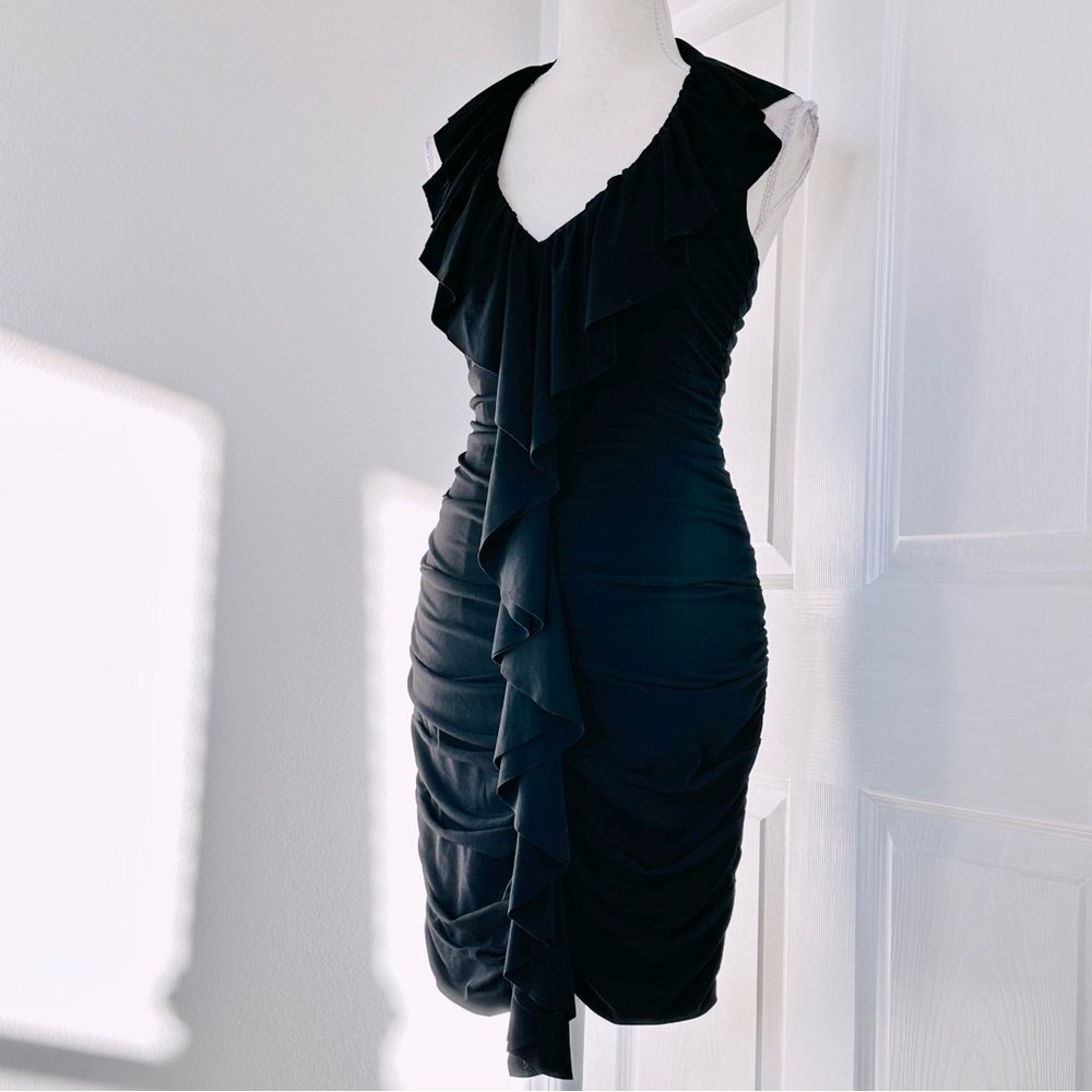 NWT Max & Cleo by BCBG Maxazria Halter Ruched Black Dress Bodycon Sexy Party